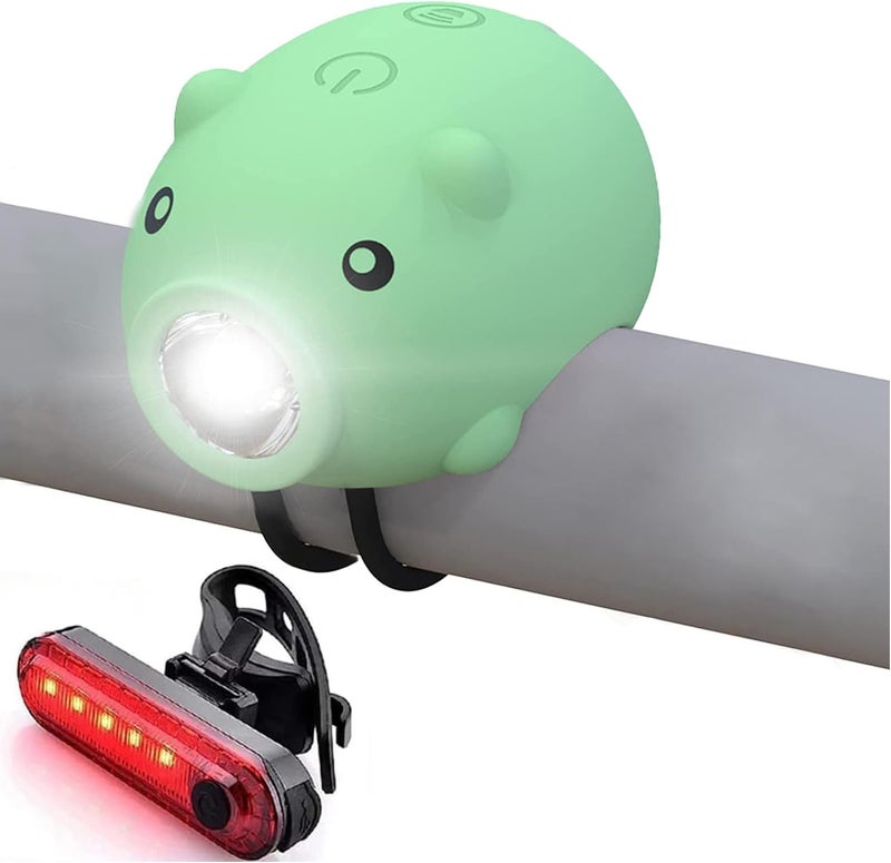 AaiLucky Kids Bike Lights for Night Riding, Girls Bike Horn and Light 2 in 1, Rechargeable Bike Scooter Headlight and Tail Light Set for Boys Adults, 3 Lighting Mode, Cute Bicycle Accessories - Image 1
